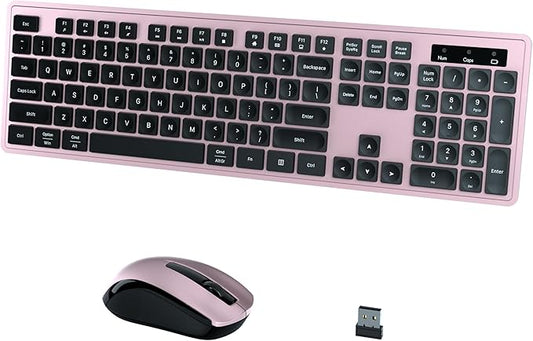 Wireless Keyboard and Mouse Combo, COVEVA 2.4GHz Wireless Keyboard Mouse with USB Receiver, Water-Dropping Keycaps, 104 Keys Full Size with Number Pad for PC Laptop Computer Desktop(Black Pink)-DeskLoop Office