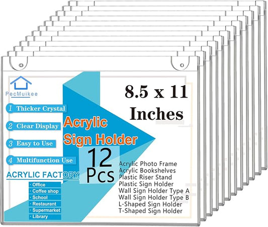 PecMuikee Acrylic Sign Holder 8.5x11 Horizontal, Wall Mount Acrylic Sign Holder by PecMuikee