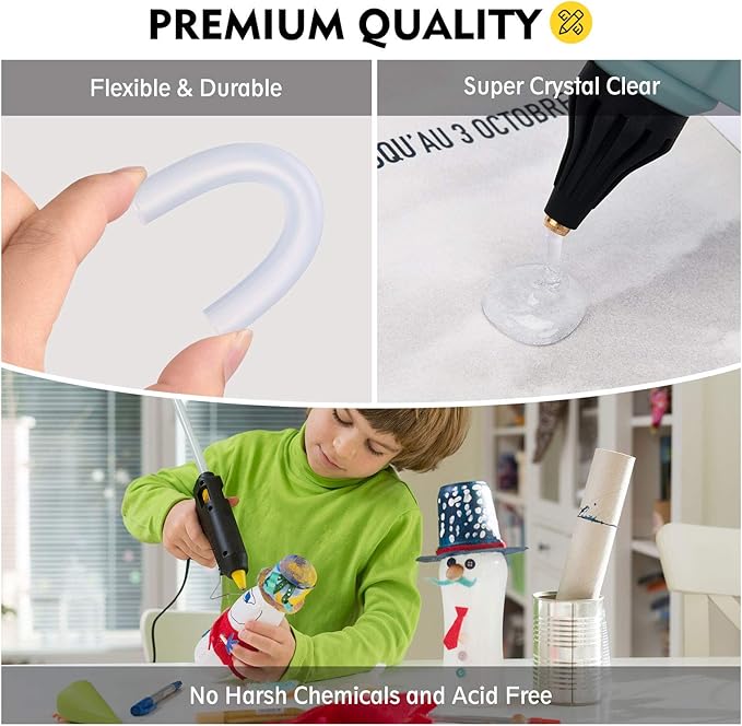 200-Pack Full Size Hot Glue Sticks, Magicfly 4 Inch Long X 0.43 Inch Diameter Hot Melt Glue Gun Sticks, Compatible with Most Glue Guns, for DIY Craft Projects and Sealing-DeskLoop Office