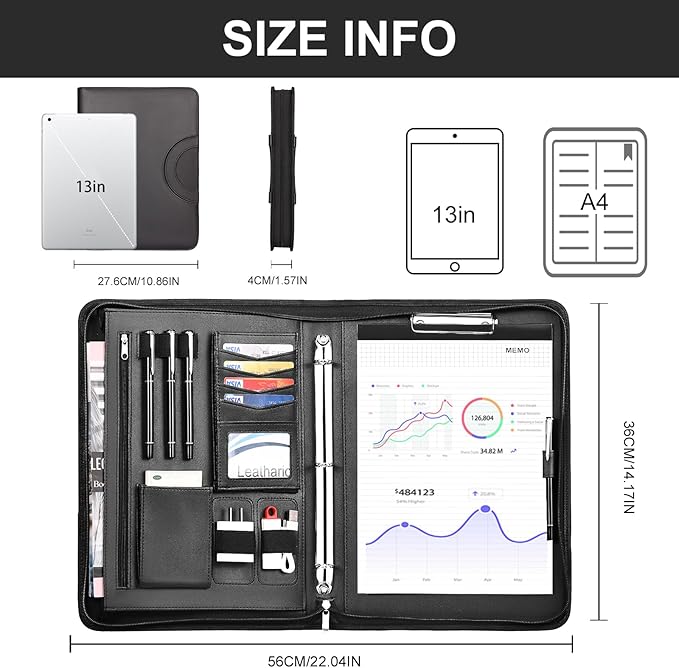 Leathario Portfolio Binder, Includes 5 Folder Index Dividers, 13 Inch Tablets - Image 2