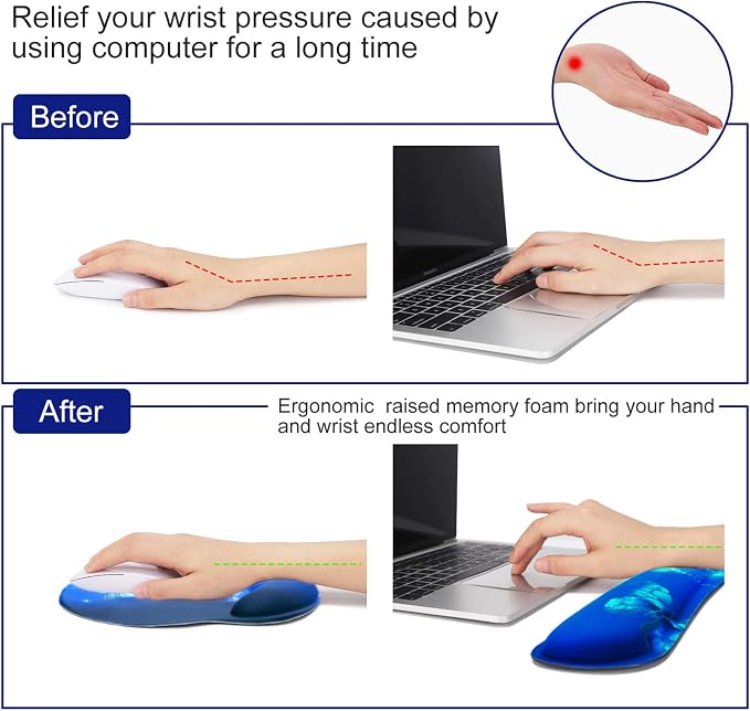 Mouse Pad Keyboard Wrist Rest, Gel Non Slip Rubber Wrist Support Rest Mouse Pad - Image 3