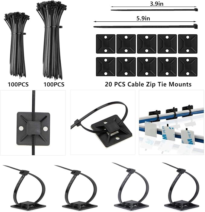 ELII 327 PCS Cable Management Kit 4 Cable Cable Sleeves, 65 Cable Clips - Image 6