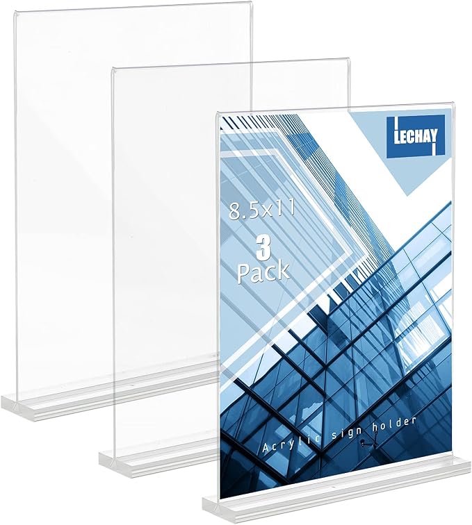 Lechay 3 Pack Acrylic Sign Holder, 8.5 x 11 inches Clear Table Menu Display by Lechay