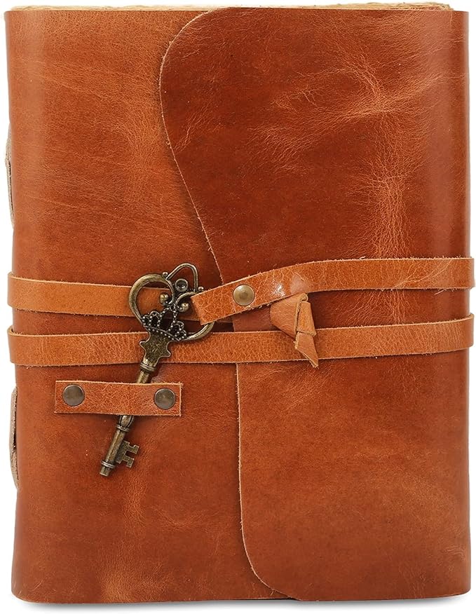 Leather Journal with Deckle Edge Paper 8x6 inch and Vintage Key | Handmade - Image 2