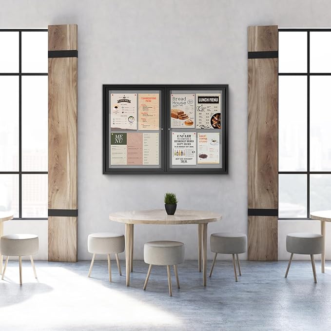 SWANCROWN Enclosed Bulletin Board 48x36in, Outdoor Bulletin Board Weatherproof for Office School Commerce, Grey Felt, Black Aluminum Frame-DeskLoop Office