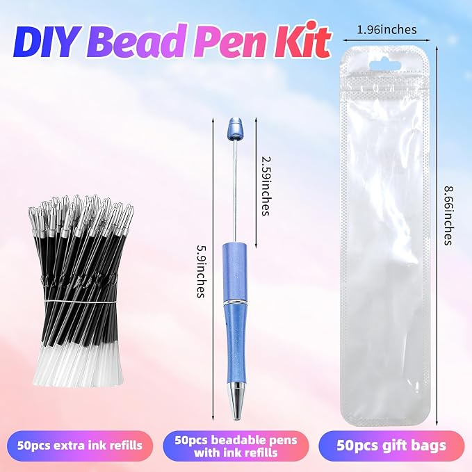 150 Pieces DIY Beadable Pen Kit – 50 Plastic Ballpoint Pens - Image 2
