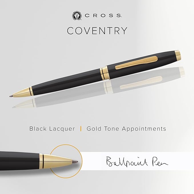 Cross Coventry Black Lacquer with Gold-Tone Ballpoint Pen-DeskLoop Office