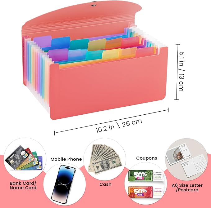 13 Pocket A6 Receipt Organizer, 2 Pack Small Accordion File Organizer, Coupon - Image 2