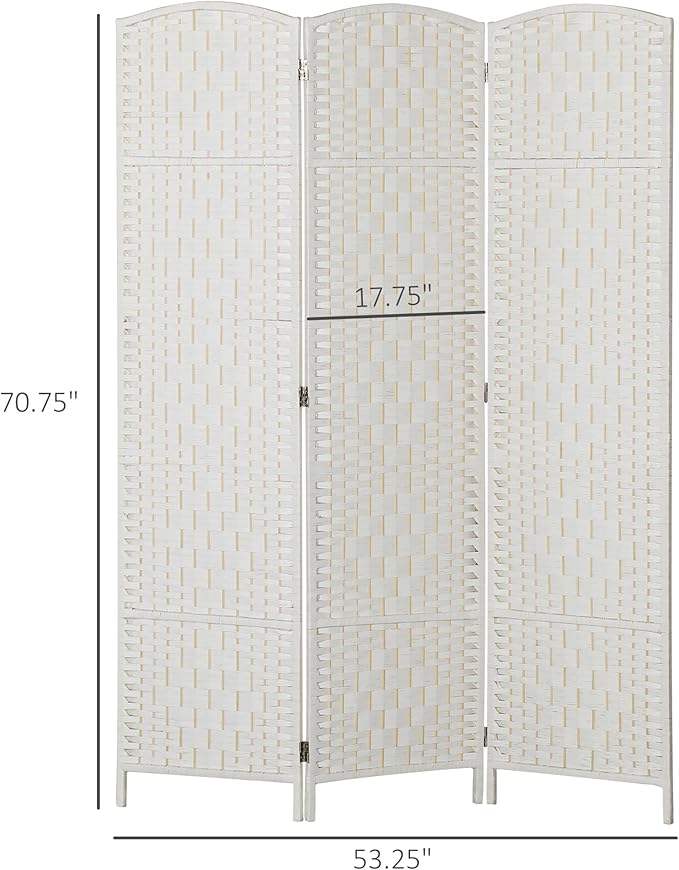 HOMCOM Room Divider, 3 Panel Folding Privacy Screen, 6FT Tall Portable Wicker Weave Partition Wall Divider for Bedroom, Home Office, White-DeskLoop Office