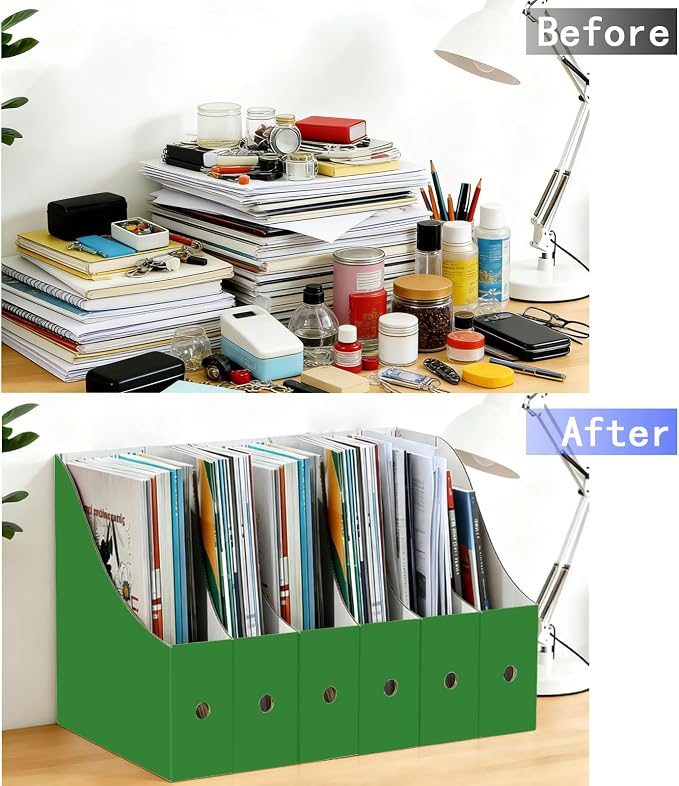 Limitliho 12 Pack Green Cardboard Magazine Holder, Sturdy Book Bins - Image 6
