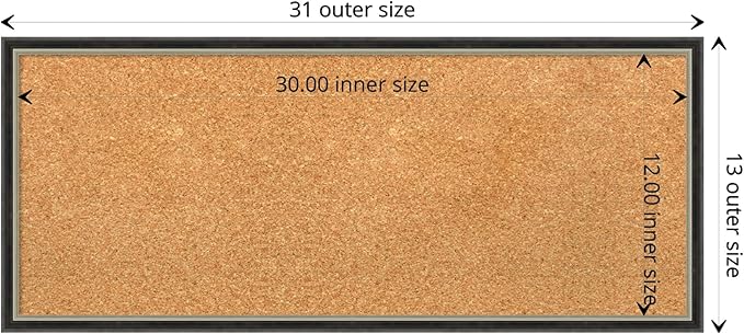 Amanti Art Natural Cork Board for Wall, 13x31 Vision Board with Black Wood Frame, Medium Corkboard Office Decor for Home Organization, Modern Contemporary Corkboard Pinboard to display items for home-DeskLoop Office