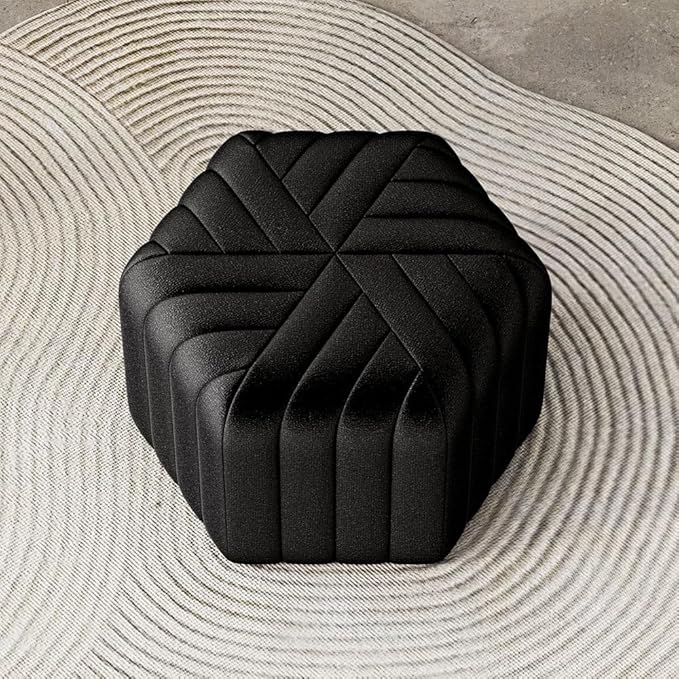 homary 18.5" Hexagonal Pouf Ottoman Upholstered, Velvet Footrest Rest Stools Modern Sofa Footrest Entryway Shoe Changing Stool, Low Coffee Table Footstool for Living Room/Bedroom/Entrway-Black-DeskLoop Office