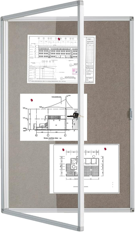 BIBOC Enclosed Felt Bulletin Board 36x24 inch Lockable Cork Noticeboard Display by BIBOCOFFIC