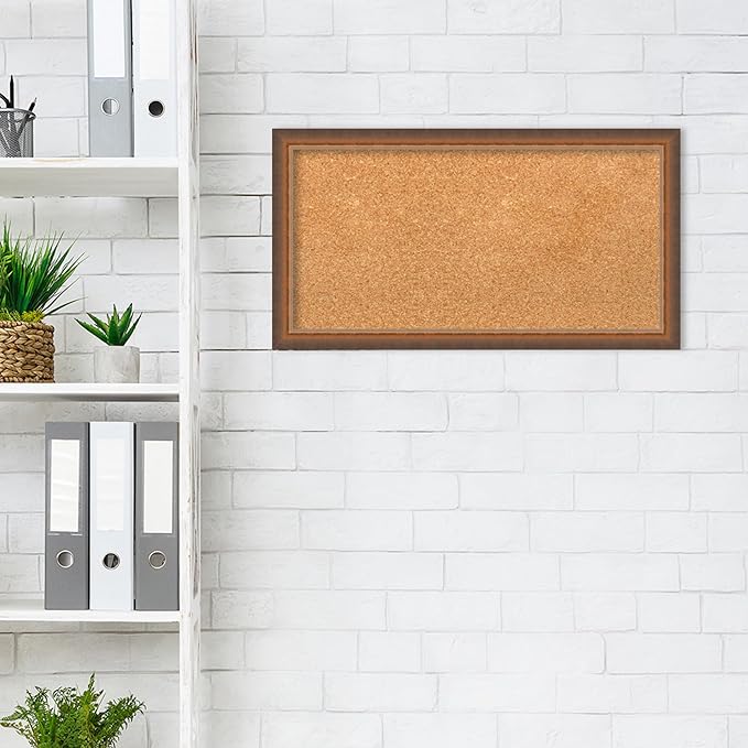 Amanti Art Natural Cork Board for Wall, 14x26 Vision Board with Bronze Frame, Small Corkboard Office Decor for Home Organization, Modern Corkboard Pinboard to Display Items for Home Organization in-DeskLoop Office