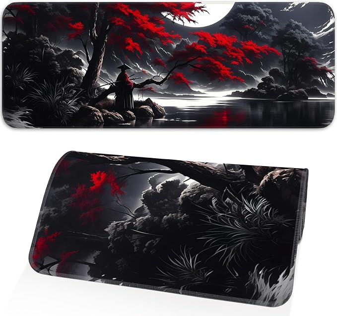 Japanese Dark Red Moon Gaming Mouse Pad, Extended Mouse Pad by Unknown