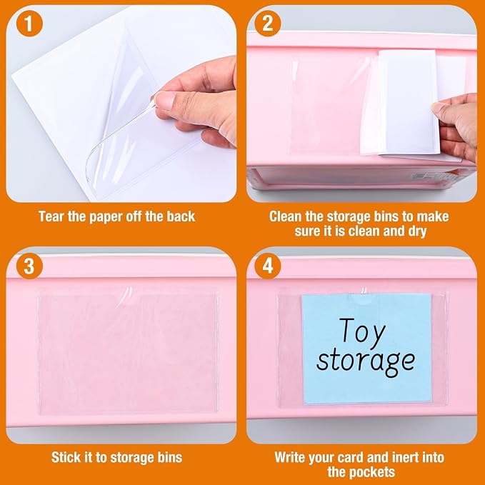 40 PCS Index Card Pockets 4"X6", Self Adhesive Card Pockets, Plastic Labels - Image 7