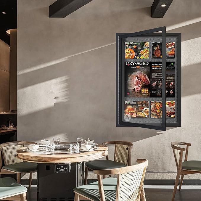 Lockable Outdoor Enclosed Bulletin Board,Weatherproof Cork Noticeboard with Locking Door, Wall-Mounted Aluminum Frame Display Case for Office, Home, School (Black Frame | Greyfelt Surface, 36x24 inch)-DeskLoop Office