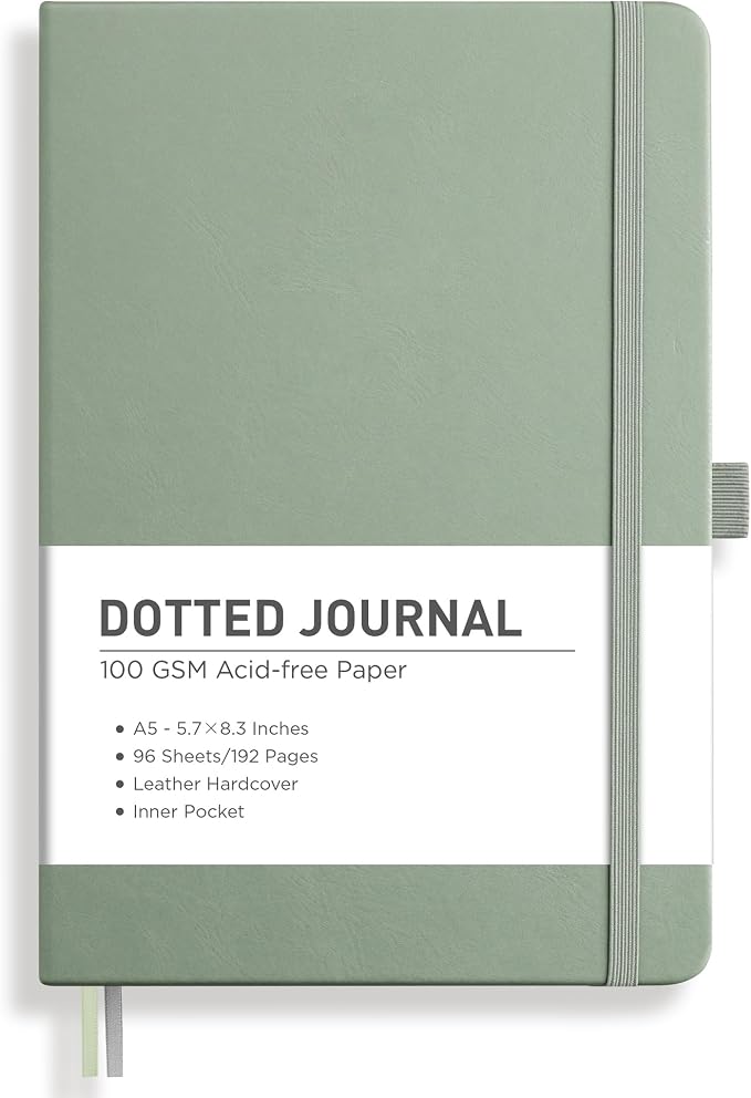 RETTACY Dotted Journal Notebook, 192 Pages, A5 Medium Size, Leather Hardcover by RETTACY