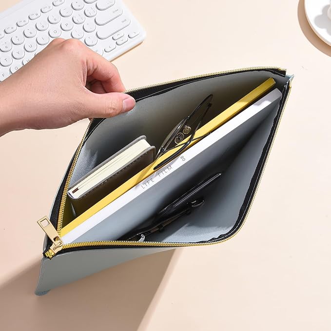 PU Leather A4 File Folder Zipper Document Holder Envelope Folder Case - Image 4