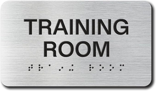 TRAINING ROOM Signs with Raised Text & Grade 2 Braille, Brushed Aluminum/Silver by EliteSign