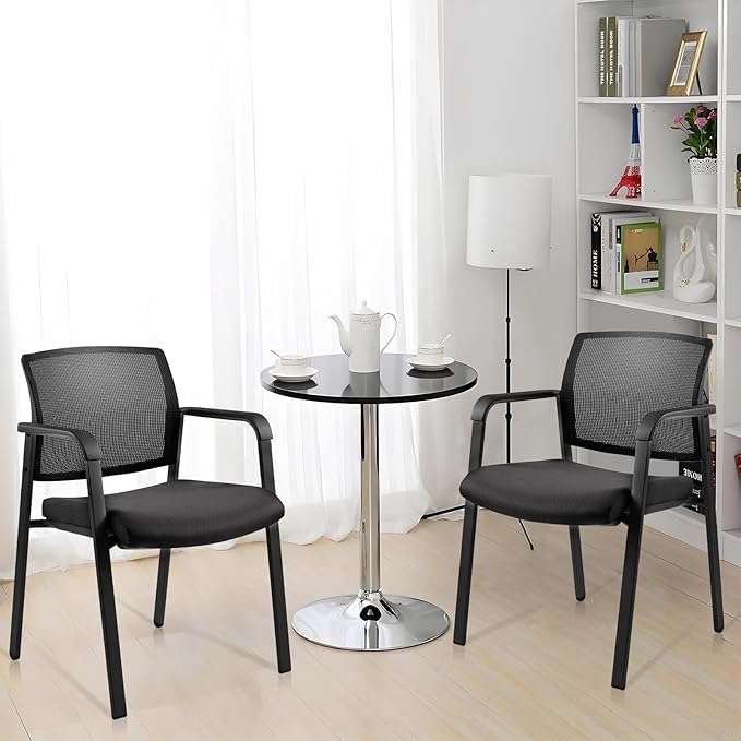 CLATINA Mesh Back Stacking Arm Chairs with Upholstered Fabric Seat and Ergonomic Lumber Support for Office School Church Guest Reception Black 4 Pack Set New Version-DeskLoop Office