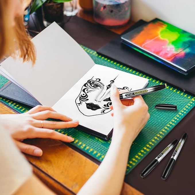 SFAIH Blue Permanent Markers Bulk - 24 Pack, 1s Quick Dry, Fine Point Permanent Markers for Paper Plastic Glass Metal Wood, Waterproof, Kitchen Classroom Office, Doodling, Marking, Non-Fading-DeskLoop Office