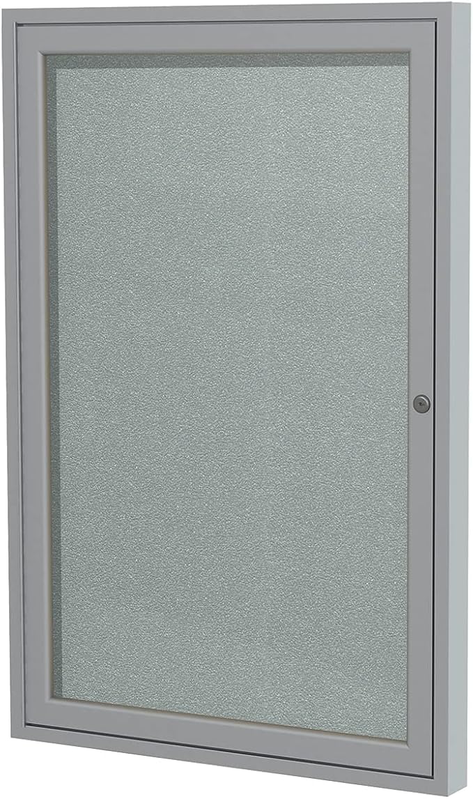 Ghent 24"x18" 1-Door Outdoor Enclosed Vinyl Bulletin Board, Shatter Resistant, with Lock, Satin Aluminum Frame - Silver (‎PA12418VX-193), Made in The USA-DeskLoop Office