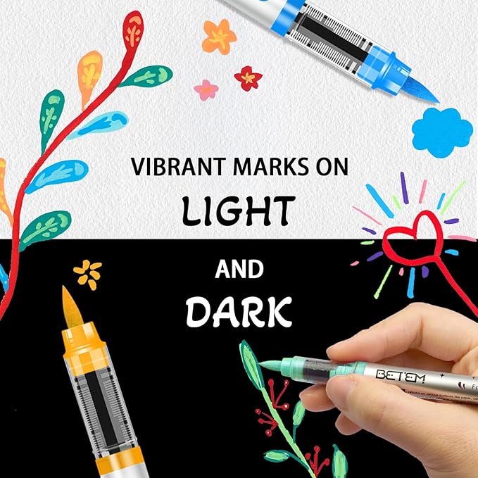 Betem Paint Markers Acrylic Paint Pens, 24 Colors Brush Tip Water Based Markers with Direct Ink System, Permanent Marker Colored Pens, Art Supplies for Rock Painting, Wood, Fabric, DIY Crafts Gift-DeskLoop Office