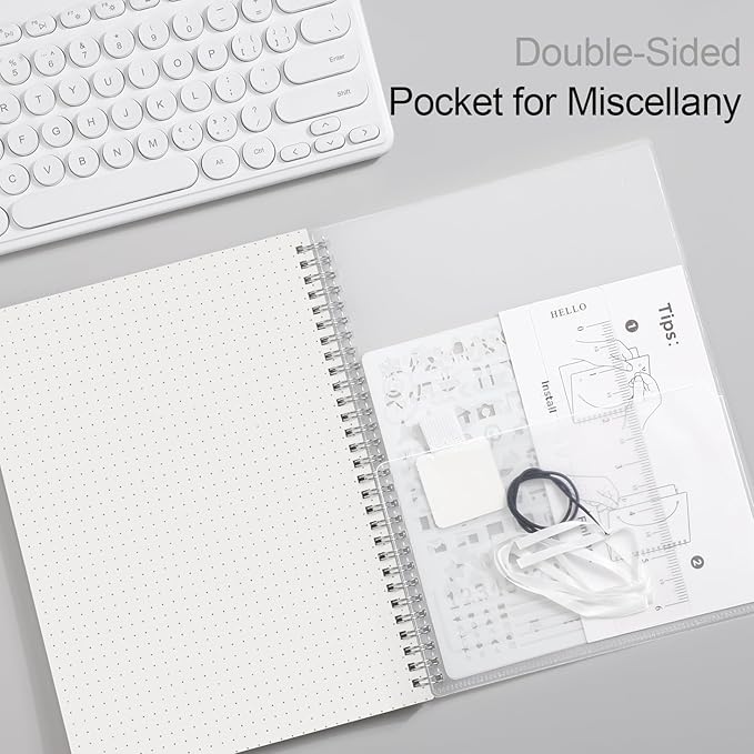 AHGXG Bullet Dotted Journal - Dot Grid Spiral Notebook B5, 140 Pages, 100 GSM Thick Paper, Waterproof Plastic Cover Journals for Bullet Journaling, Sketching, 7.6" x 10", Transparent-DeskLoop Office