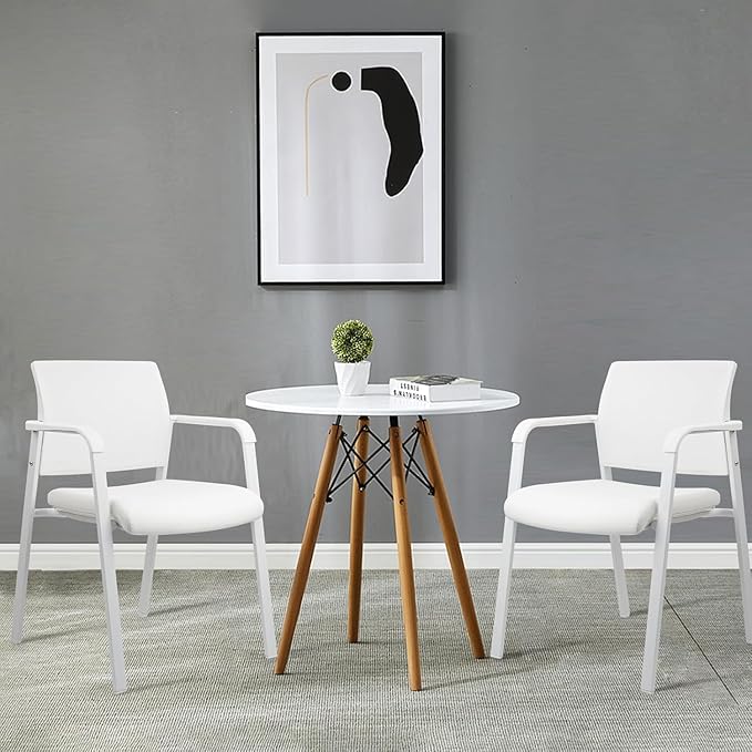 CLATINA Stacking Office Chairs | Mesh Back, Thicken Leather Seat and Arms, Ergonomic Lumber Support | Guest Reception, Waiting, Conference, School, Party, Customer, Side, Stationary | Set of 8, White-DeskLoop Office