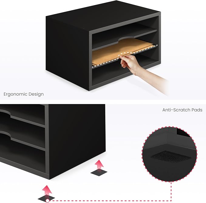 Ballucci File Organizer, 3-Tier Document Paper Sorter, Stackable Wood Desk - Image 7