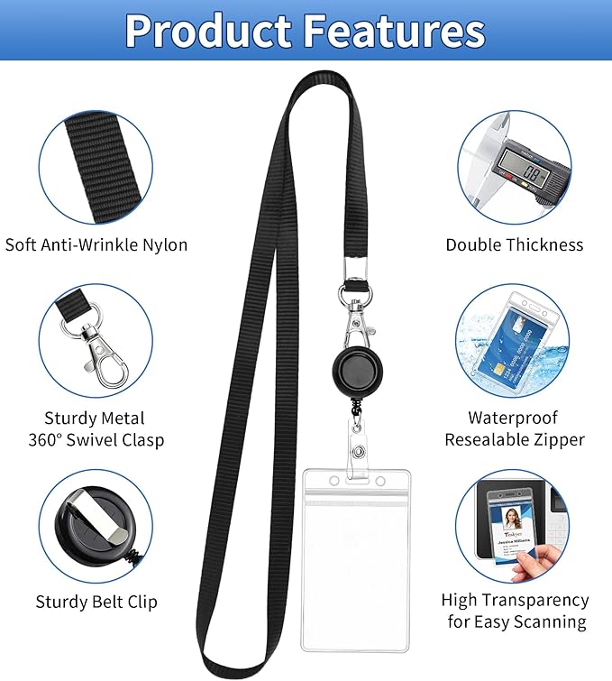 Teskyer Retractable Lanyards for ID Badges, 5 Pack | Durable Nylon Lanyard - Image 2