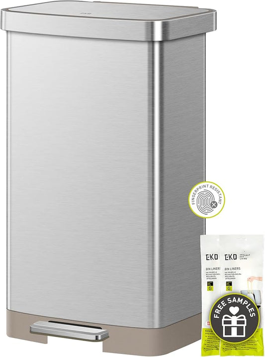 EKO Hudson Matte Stainless 75 Liter/20 Gallon Step Trash Can with Rear Trash Bag Storage Compartment-DeskLoop Office