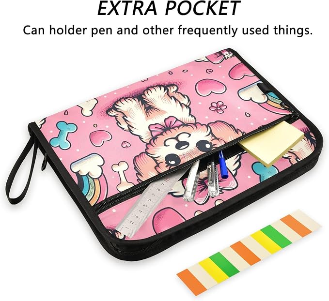 Expanding File Folder Pink Bow Dog Bone Rainbow Accordion File Organizer 13 - Image 6