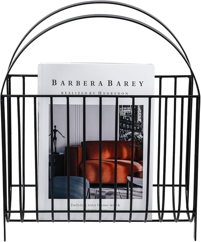 MyGift Deluxe Mid Century Metal Wire Magazine Rack in Matte Black Finish - Image 7