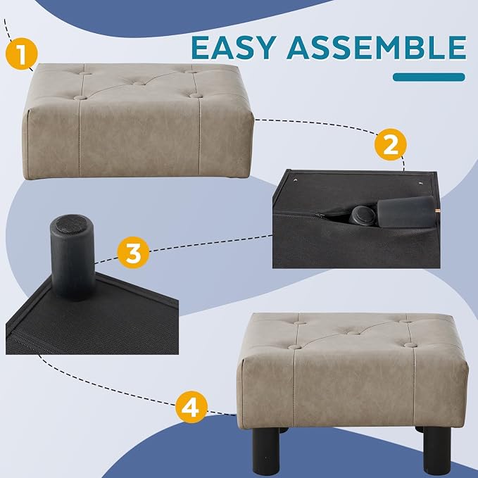 Small Foot Stool Ottoman, Faux Leather Footstool Ottoman Foot Rest - Image 5