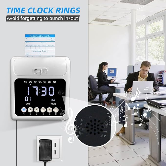Time Clock Bundle for Small Business, Passcode Time Clock Punch Machine with 200 Time Cards, 4 Ink Ribbons, 2 Ten-Slot Time Card Racks, Auto-Align Clock in Machine for Employees-DeskLoop Office