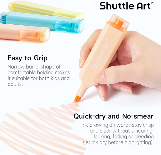 Shuttle Art 8 Pastel Highlighters, Chisel Tip Dry-Quickly Non-Toxic Highlighter - Image 5