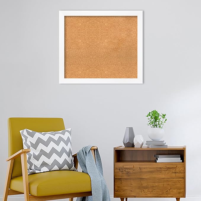 Amanti Art Natural Cork Board for Wall, 27x31 Vision Board with White Frame, Large Corkboard Office Decor for Home Organization, Modern Corkboard Pinboard to Display Items for Home Organization in-DeskLoop Office