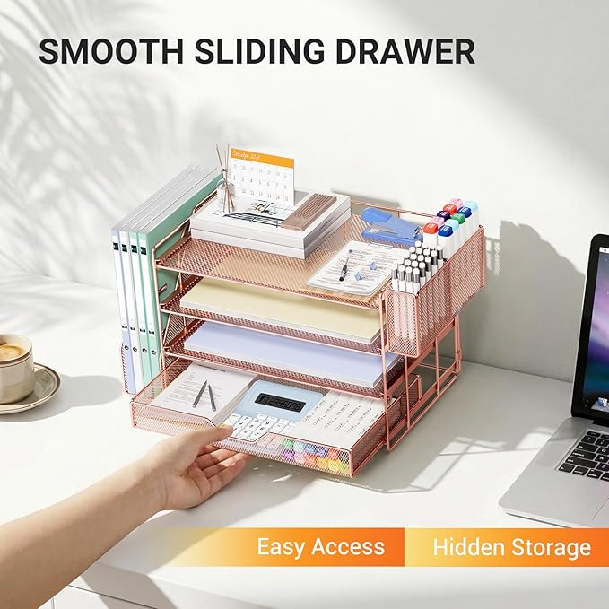 OPNICE Desk Organizer with Drawer & Pen Holder, Office Desk Accessories and - Image 5