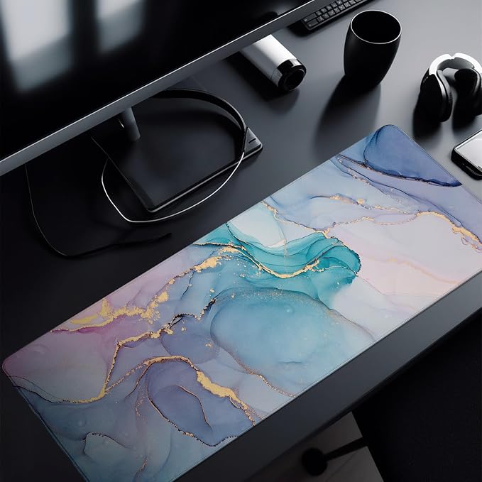 Teal Marble Mouse Pad Abstract Marble Mouse Pad 31.5x11.8 Inch Texture Non-Slip - Image 8