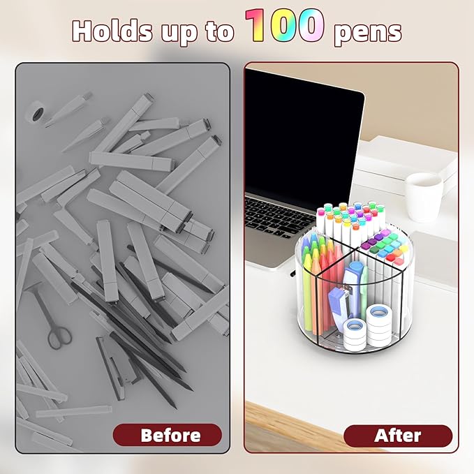 Absonic Pencil Holder for Kids, 360 Rotating Pen Holder for Desk Organizer and Storage, 4 Compartments Art Supply Marker Organizer, Pen Organizer Pencil Holder-DeskLoop Office