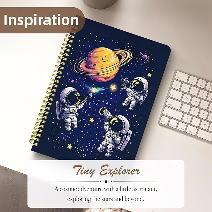 Cute Spiral Notebook journal B5 Aesthetic Pretty Design for Women Girls Kawaii with Pocket, 10 x 7.2 inch, Lined, Astronaut-DeskLoop Office