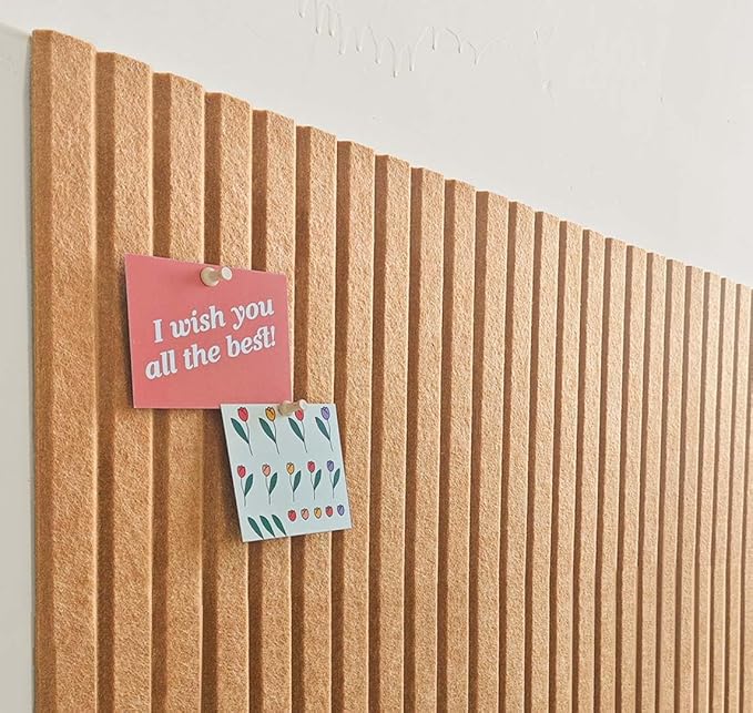 Large Cork Board for Office, 8 Pack Felt Wall Tiles with Slat Wall Paneling and Safe Removable Adhesive Tabs, Felt Bulletin Board Pin Board Cork Boards for Walls (Deep Camel)-DeskLoop Office