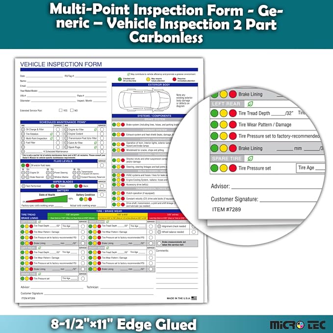 Multi-Point Inspection Form for Vehicles – 2-Part Carbonless Vehicle Checklist - Image 5