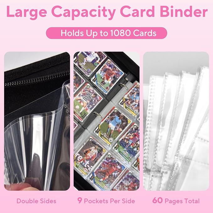 Portable 9-Pocket Trading Card Binder, Holds 1080 Cards - Image 5