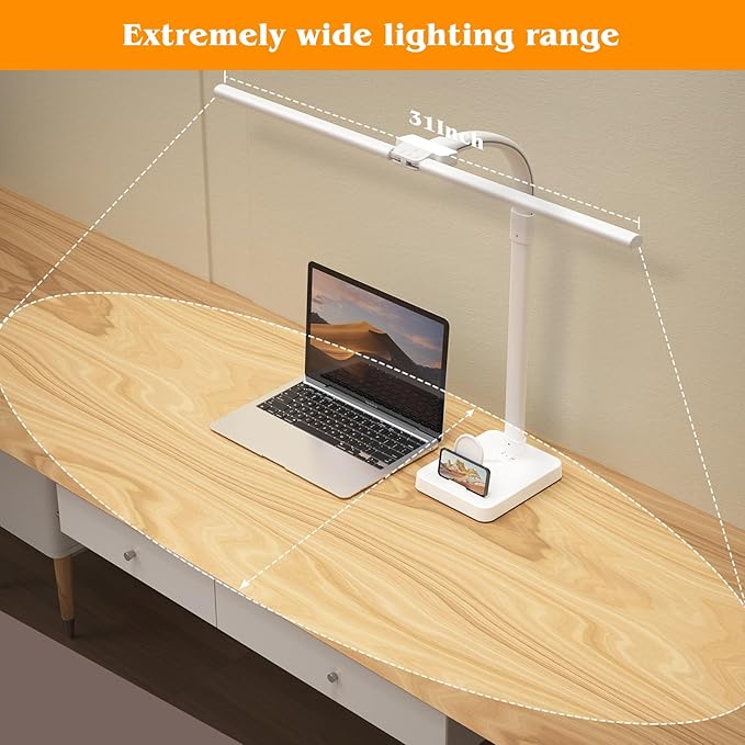 Led Desk Lamp for Home Office,24W Bright Eye-Caring Desk Light with Base,5 Brightness and 5 temperatures Dimmable Workbench Task Light, Adjustable Gooseneck Table Lamp for Monitor(White)-DeskLoop Office