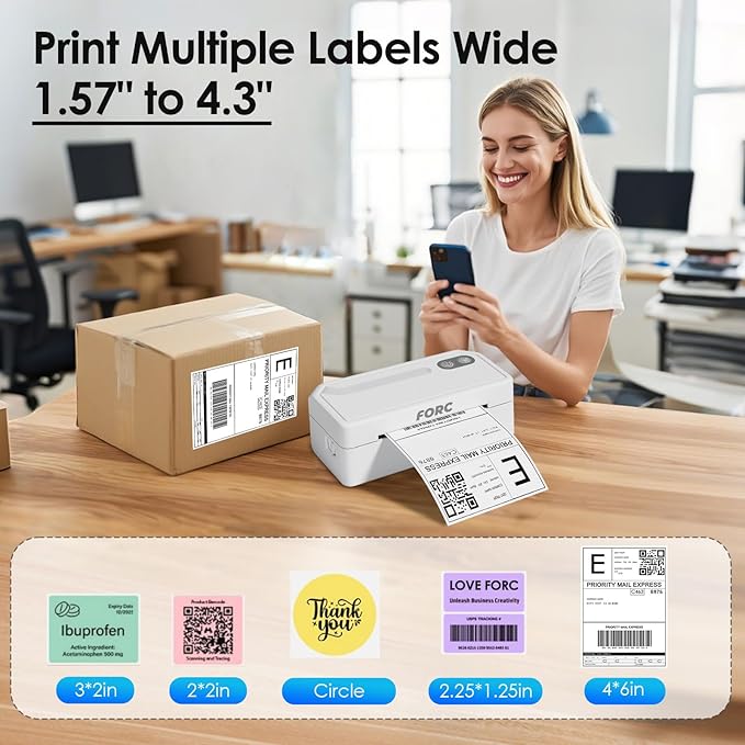 Forc Shipping Label Printer,4X6 Thermal Label Printer for Small Business & Office Package,Compatible with Android, iOS, Windows and Mac, Widely Used for Amazon,UPS,Etsy,USPS-DeskLoop Office
