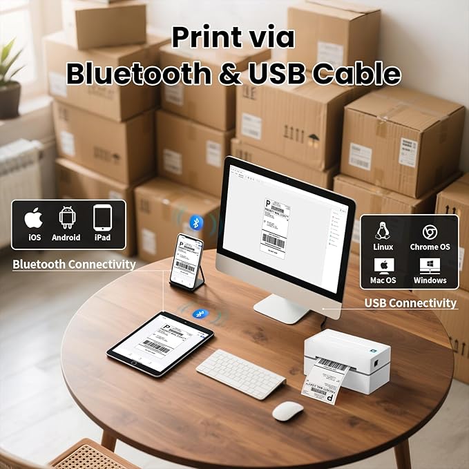 Bluetooth Thermal Label Printer, Wireless 4x6 Shipping Label Printers for Small Business, Compatible with Android&iOS and Windows, Address Label Printer for Amazon, Ebay, Shopify, Etsy, USPS-DeskLoop Office
