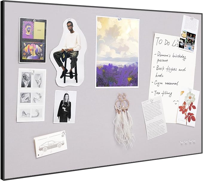 Lightomorrow Bulletin Board 30 x 20 inches, Lavender Gray Pin Board by Lightomorrow
